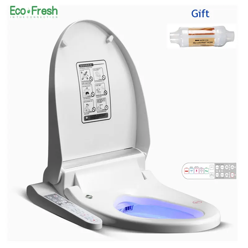 Imagem -02 - Ecofresh v Forma Inteligente Assento do Toalete Bidé Elétrico Inteligente Aquecida Tampa de Assento do Toalete Iluminação Led Massagem Cuidados para a Criança Mulher
