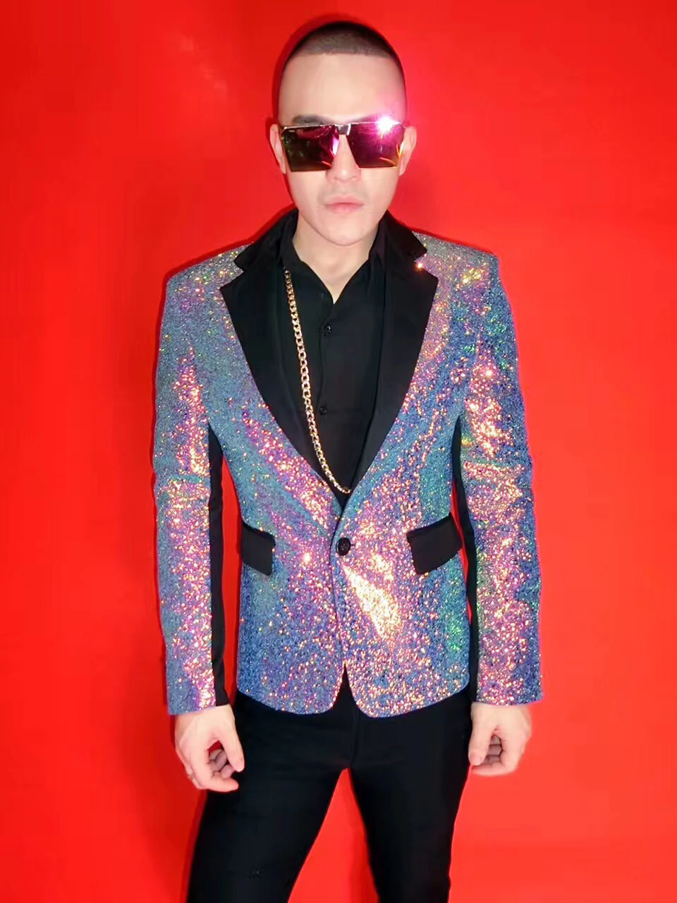 NightClub Male Singer DJ Colorful purple Blazers Suit Men's dress costumes Stage show party dance wear