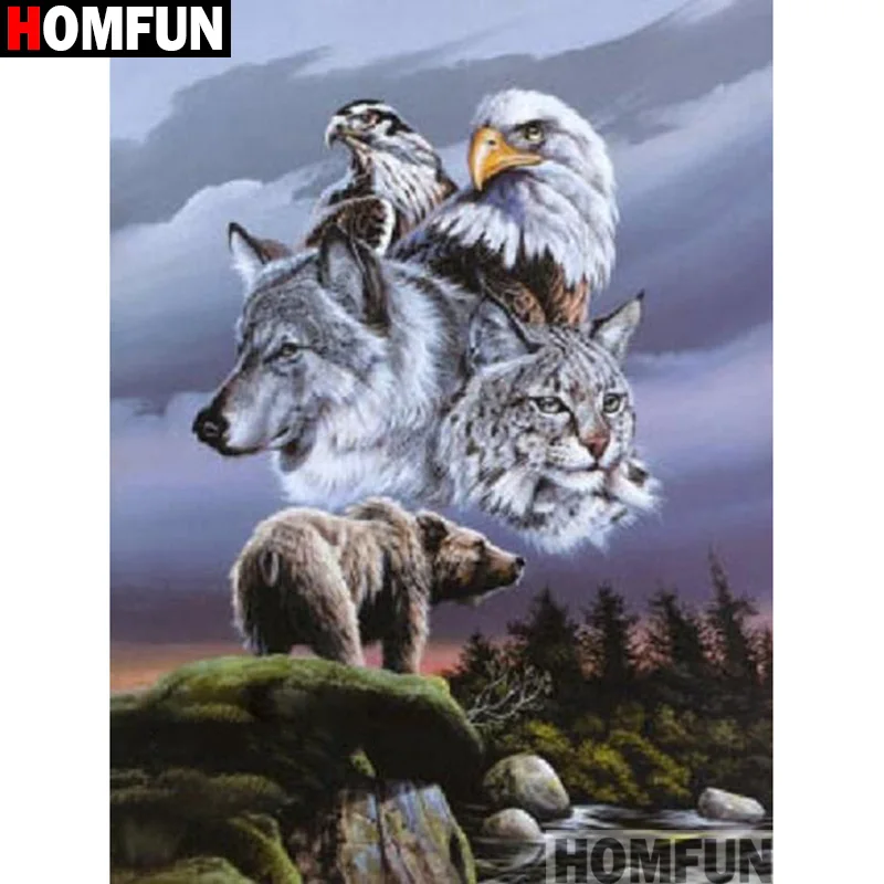 HOMFUN pełne kwadratowe/okrągłe wiertło 5D obraz diamentowy DIY „Wolf bear” 3D haft Cross Stitch 5D Home Decor A13144