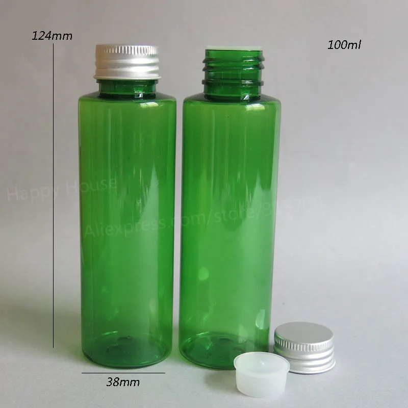 

24 x 100ml Green DIY Flat Shoulder PET Toner and Lotion Bottle with Aluminum Cap with Insert Whosale