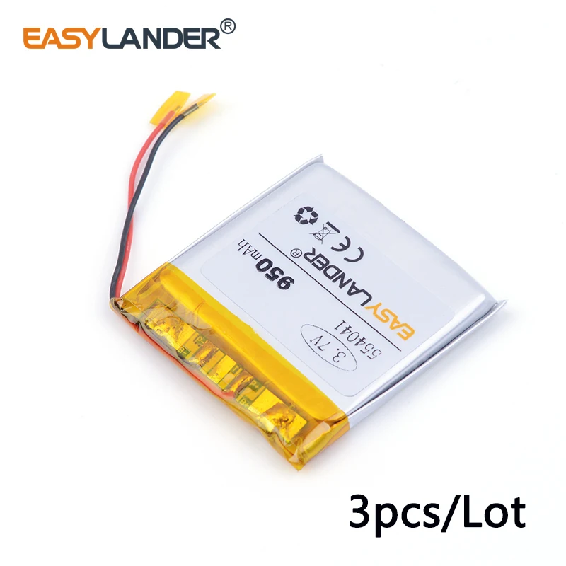 3pcs /Lot 950mAh 554041 3.7V Rechargeable Lithium Li-ion Polymer Battery For  dvr GPS mp3 cell phone speaker Watch PDA