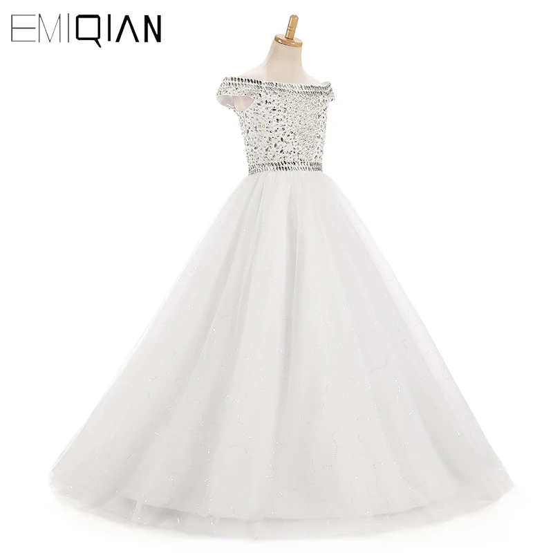 Beautiful Cap Sleeve Kids Formal Wedding Party Dress Puffy Gown Sparkly Bead Sequin Toddler Ball Gowns Cheap Flower Girl Dresses