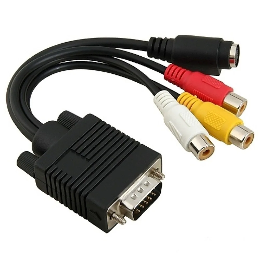 Computer Graphics Card GPU HD 15 VGA to S-Video ,3RCA Composite AV Adapter Connector, Require system support PC TV-Out function