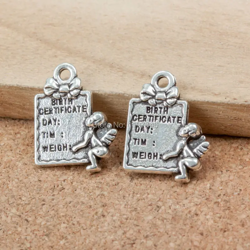 Charms for jewelry making Angel Birth-Certificate 30pcs 20mm Zinc Alloy Charms Pendant Antique Boy Girl Baby Angel With Letters