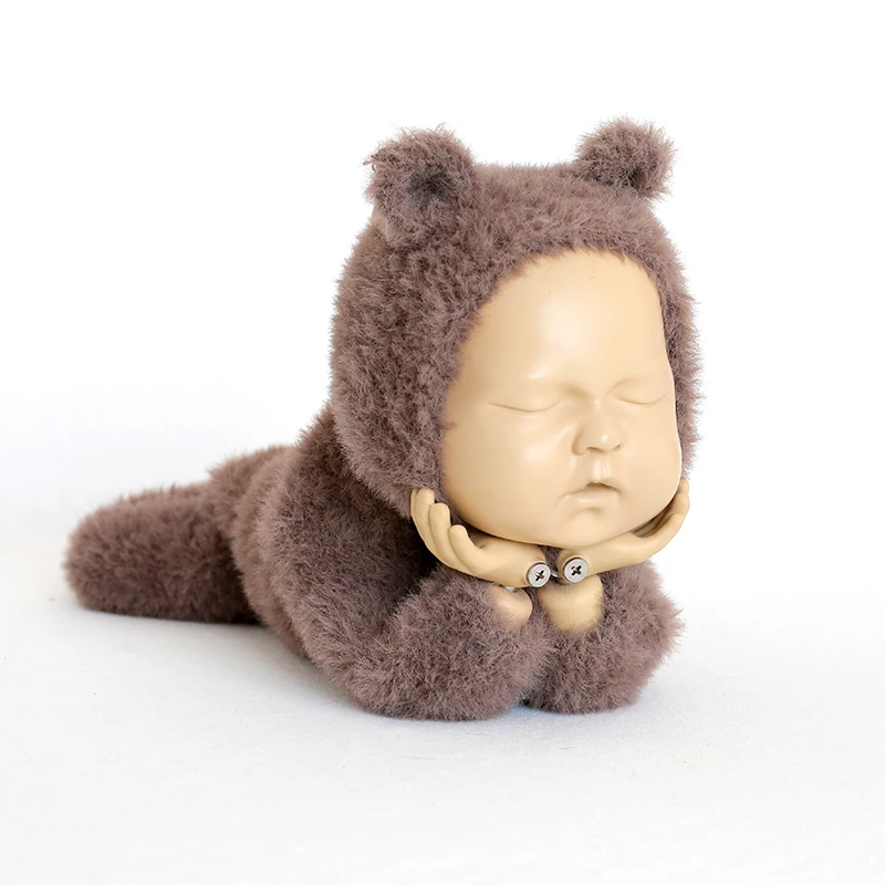 Newborn Animal Teddy Bear Overall Baby Boy Hooded Romper Bonnet set Photography props Knitted Newborn Clothes outfit photo props