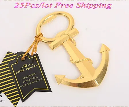 (25 Pieces/lot) Event and Party favors of Gold Nautical Anchor sailboat Bottle Opener Wedding decoration favors and Party gifts