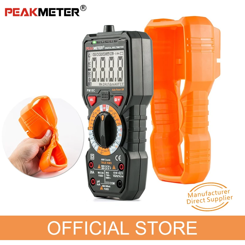 Official PEAKMETER Digital Multimeter PM18C with True RMS AC/DC Voltage  Resistance Capacitance Frequency Temperature NCV Tester