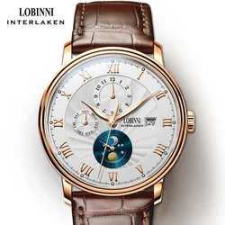 Neue LOBINNI Schweiz Männer Uhren Luxus Marke Seagull ST16 Automatische Mechanische Uhr Saphir Mond Phase Wasserdicht L1023B-5