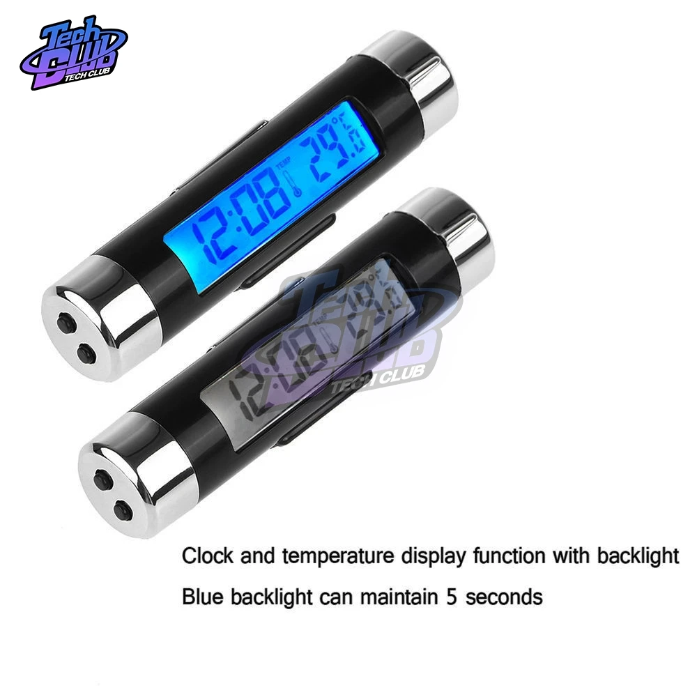 Portable 2 in 1 Car Digital LCD Clock Temperature Display Electronic Clock Thermometer Car Automotive Blue Backlight With Clip