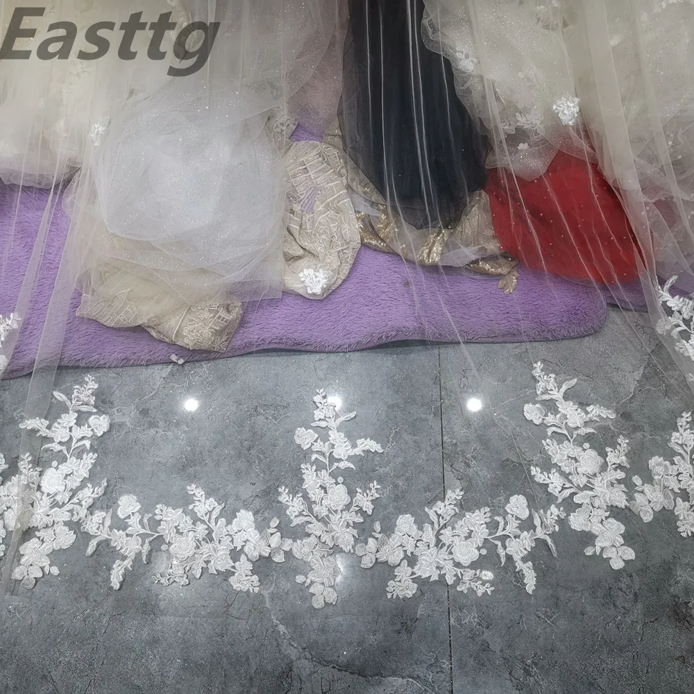 4 metri bianco avorio cattedrale Mantilla veli da sposa lungo bordo in pizzo velo da sposa con pettine accessori da sposa velo bianco sposa