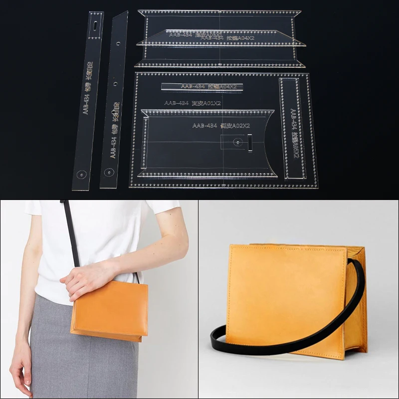 Acrylic Sewing Pattern Template, DIY Leather Craft, Crossbody Bag, Shoulder Bag, 20*15*7.5cm, 1Set