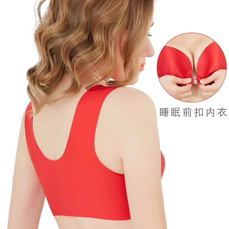 Soutien-gorge boutonné devant pour femmes, sous-vêtement large, augmentation de la graisse mm, sommeil sous-vêtements de sport, sans support en acier, push up