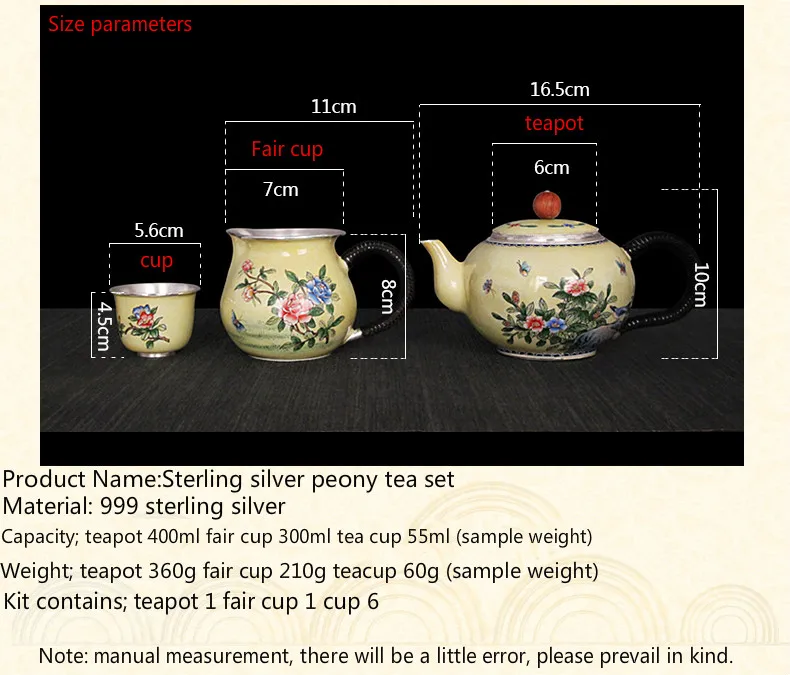 High grade 999Silver Products Cloisonne  Hand made Tasting cup Kung Fu Teacup gift for family and friends kitchen office tea set