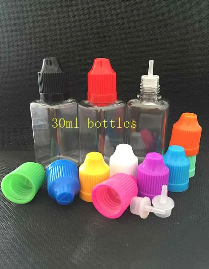 

1000pcs Square Bottle Plastic dropper E liquid oil Bottle 11 colors Childproof Tamper Cap empty plastic bottles 30ml