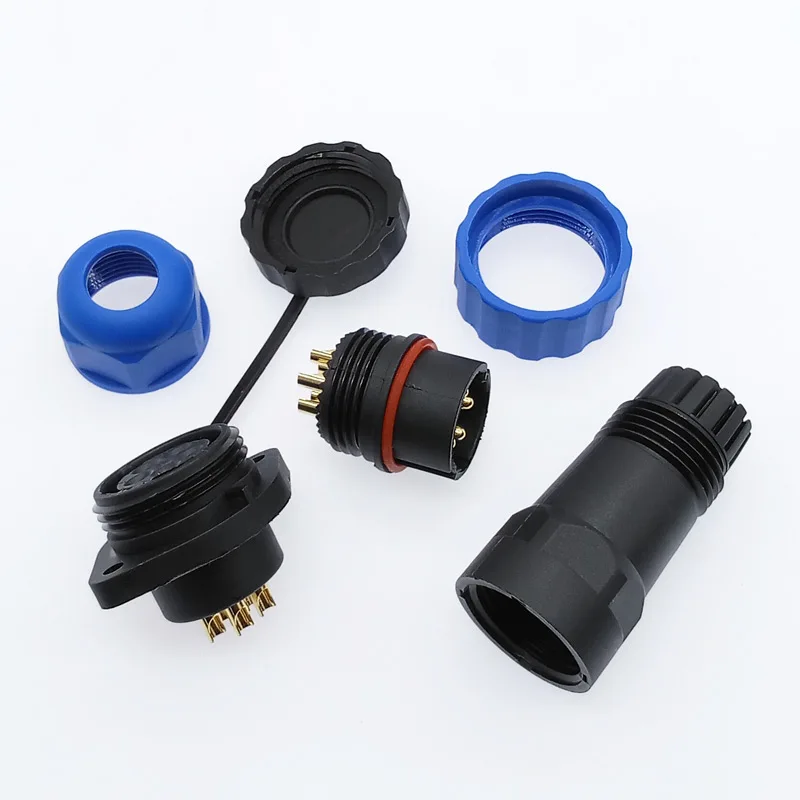 SP20 waterproof connector 2 hole flange socket 2/3/4/5/6/7/8/9/12/14Pin IP68 cable connector