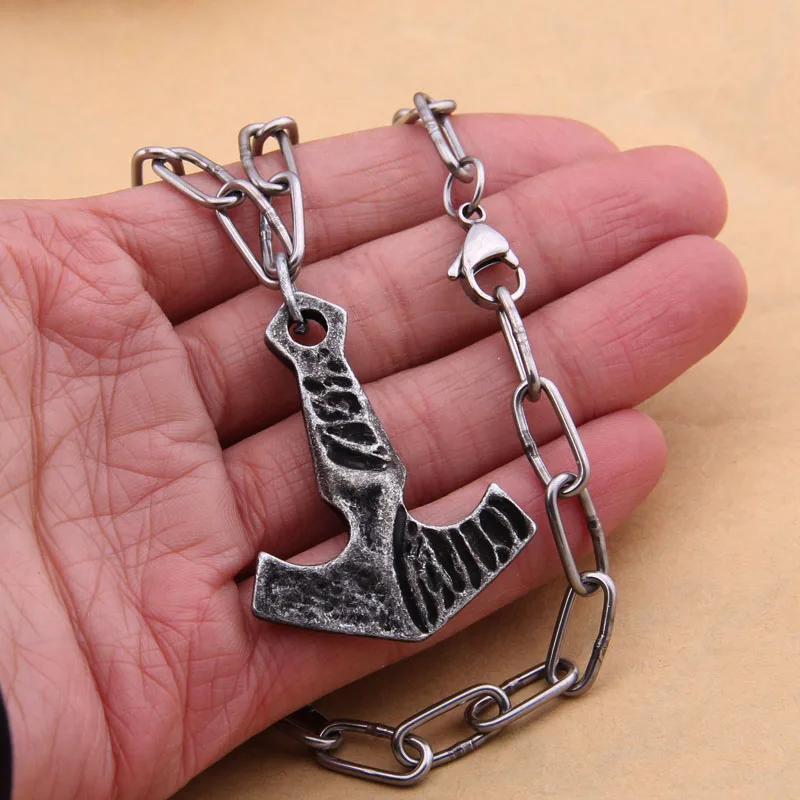 dropshipping 1pcs thor\'s hammer mjolnir pendant necklace viking scandinavian norse viking necklace with stainless steel chain