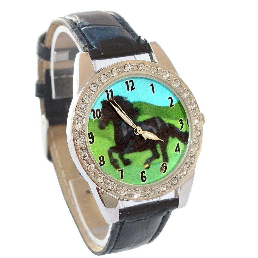 Imagem -06 - Relógio de Pulso Popular com Pulseira Branca Preta Cavalo Animal de Quartzo Cristal Diamantes Presente L18wt 10 Tamanhos Atacado Novo