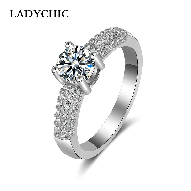 

LADYCHIC White Gold Color Engagement Rings for Women with 0.8ct Cubic Zirconia New Fashion Wedding Ring Jewelry Accessory LR1016