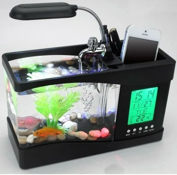 

Aquarium USB Mini Aquarium Fish Tank Aquarium With LED Lamp Light LCD Display Screen And Clock Fish Tank Aquarium