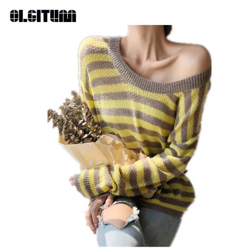 New 2020 HOT SALE Early Autumn Women Sweater Striped Round Neck Sweater Loose Knit Sweater Women SW886