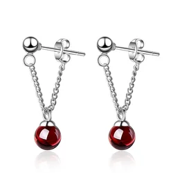 Elegant Round Natural Garnet Stone 925 Silver Needle Lady Tassel Stud Earrings Jewelry For Women Drop Shipping Girls Gift