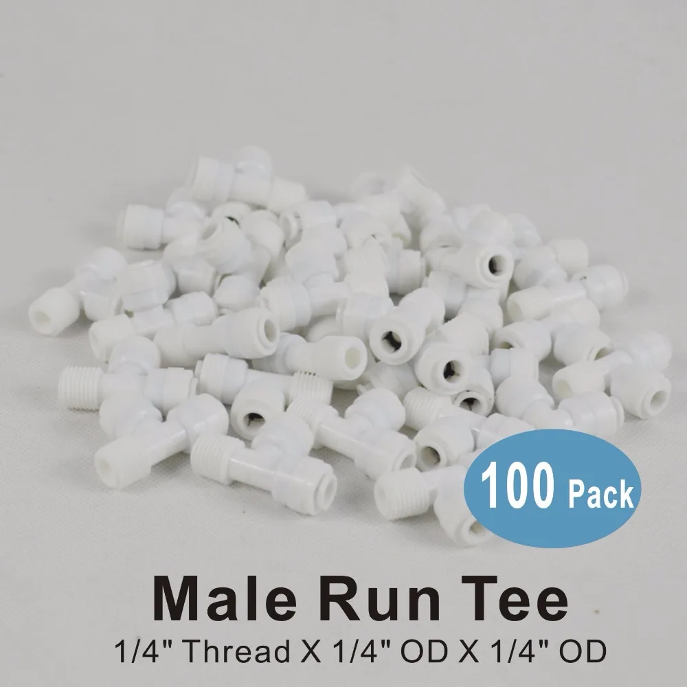 

100 PACK OF Male Run Tee 1/4" Quick Connection Fitting Parts for Water Filters and RO Reverse Osmosis Systems