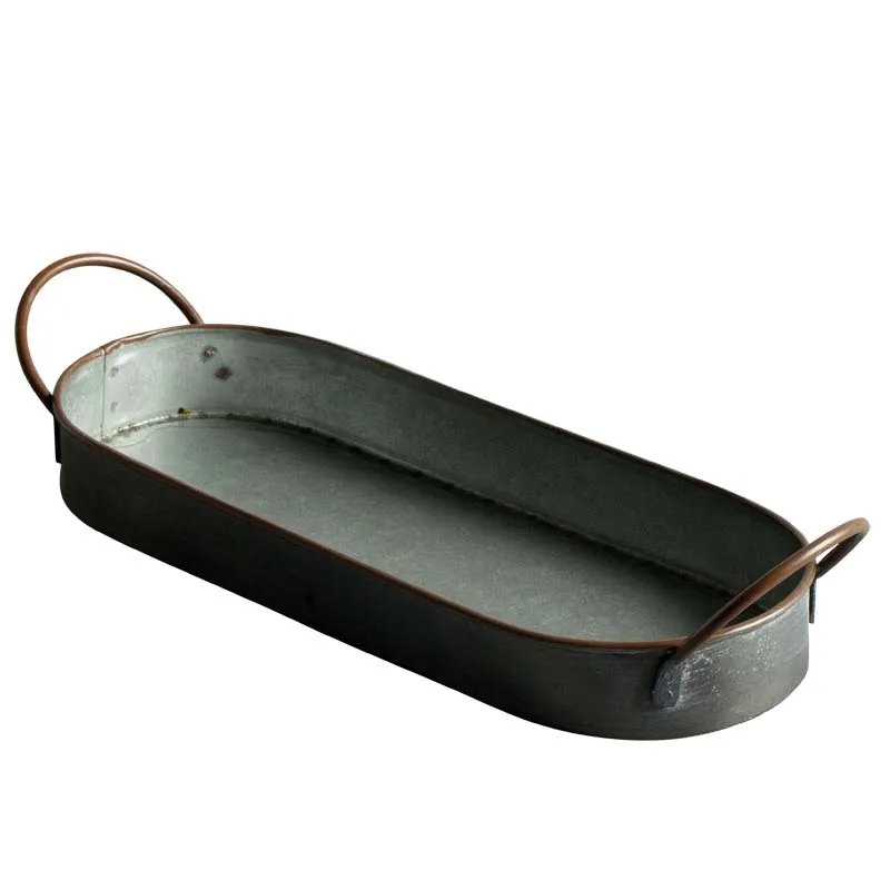 Vintage Metal Storage Tray Retro Dessert Fruit Cake Bread Plate with Handle Home Kitchen Food Organizer Desktop Sundries Tray