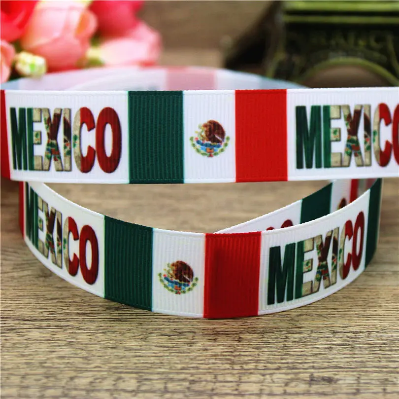 DHK 7/8\'\' 5yards brazil mexico gemany flag printed grosgrain ribbon Accessory hairbow headwear DIY decoration 22mm C1227