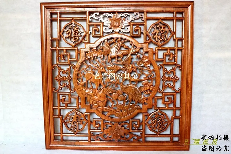 

Dongyang woodcarving doors and Windows partition wall hanging Chinese antique porch camphorwood Pendant Square 1m fortune