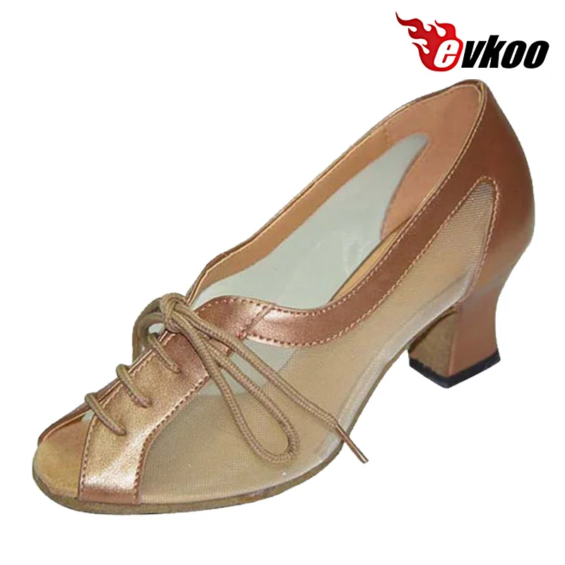 Evkoodance Nubuck Black Khaki Color Sexy Mesh customized 4.5cm Heel Height Hot Sale Low Heel Ballroom Dance Shoes Evkoo-059 shoe