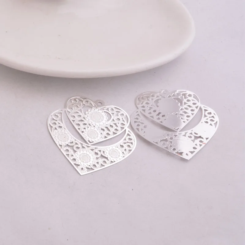 30 Stück AA3791 38*42mm Große Herz-Charms mit Prägung aus Messing Metallherzen Schmuckzubehör – Detail 6