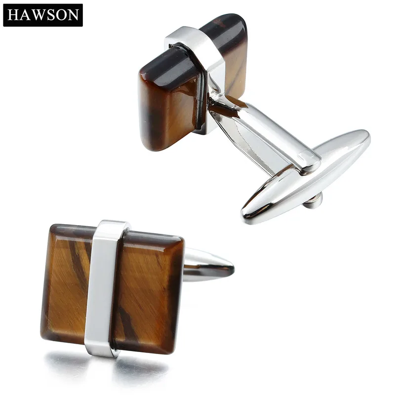 HAWSON Fashion Jewelry Luxury Cuff links for Dress Shirt Tiger Eye Stone Vintage Cufflinks Mens Accessory Party Ceremony