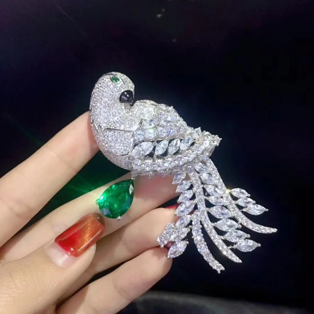 bird brooch pins parrot 925 sterling silver with cubic zircon white pink yellow color fine women jewelry high quality