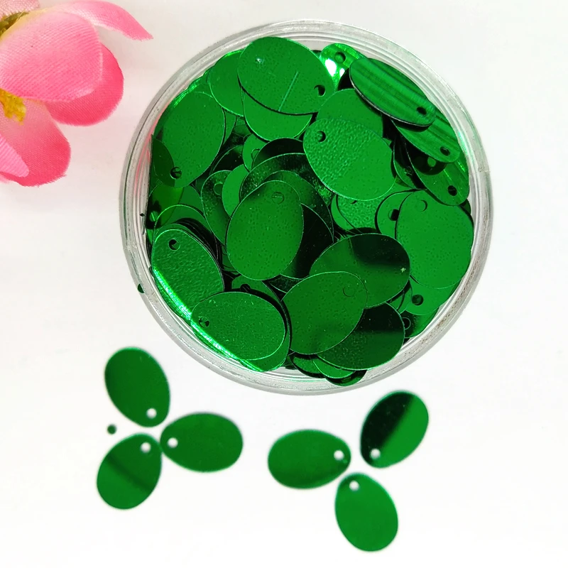 50g/lot 9*13mm Green Color Small Oval Egg Shape Pailetten Side Hole Spangle, Bag Sequin Lantejoula,Loose Sequins