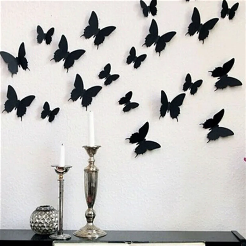 3D Butterfly PVC Wall Stickers, DIY Home Decor Poster, Adesivo de cozinha, Decalques de parede, 24Pcs por lote