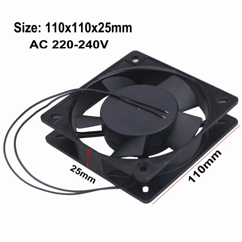 1 Pcs Gdstime 11cm AC 220V 240V 110mm x 25mm Two Wires Without Connector Metal Case 11025s Exhaust AC Cooling Fan 110x110x25mm