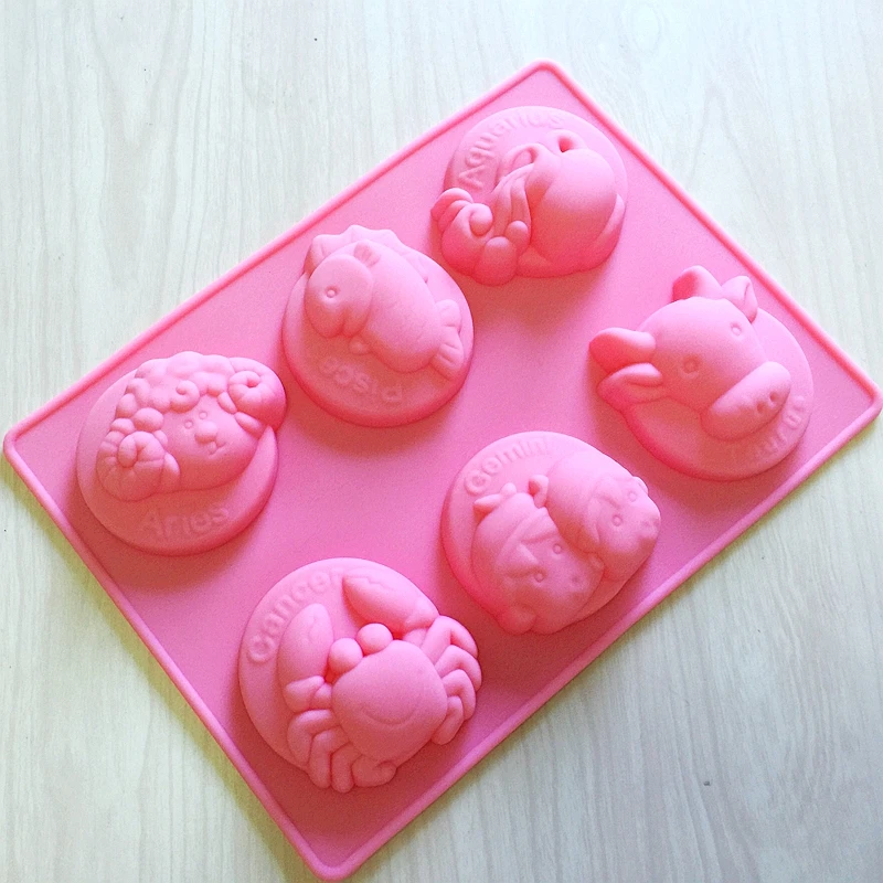 Wholesale(2pcs/lot) Silicone Cake Mold  Entire 12 Constellation Chocolate Mold Ice Cream Handmade Soap Bakery Tool