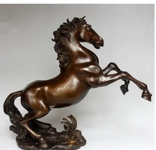 Chinese Bronze Carved Animal Successful Running Horse On Base Statue