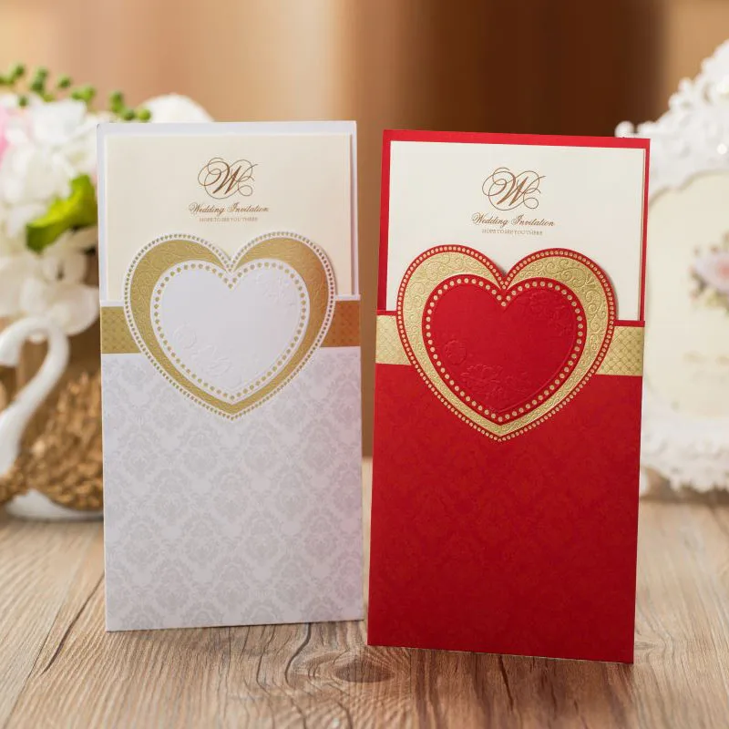 

50pcs Red White Laser Cut Wedding Invitations Card Love Heart Greeting Cards Customize Envelopes Wedding Party Favors Supplies