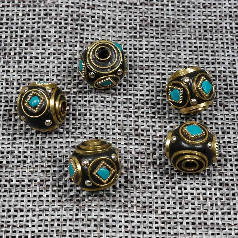 5pcs/lot Fashion Nepal Copper Spacer Beads 13mm Handmade Brass Charm Metal Beads Fit Bracelets DIY Jewelry Making Accesssories