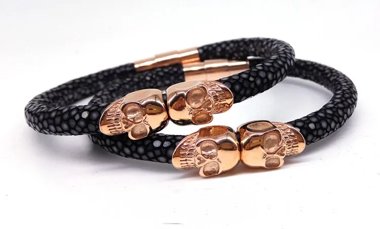 Northskull Stingray Leather Skull Bracelet Twin  Bangles for Man Women Jewelry Gift