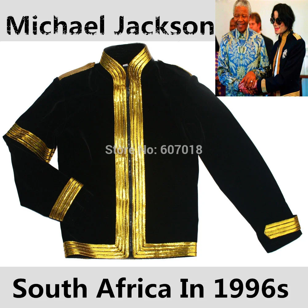 MJ Michael Jackson South Africa Nelson Mandela Tour Black Military Casual Dress Jacket Golden Sleeve Halloween Clothing in 1996s