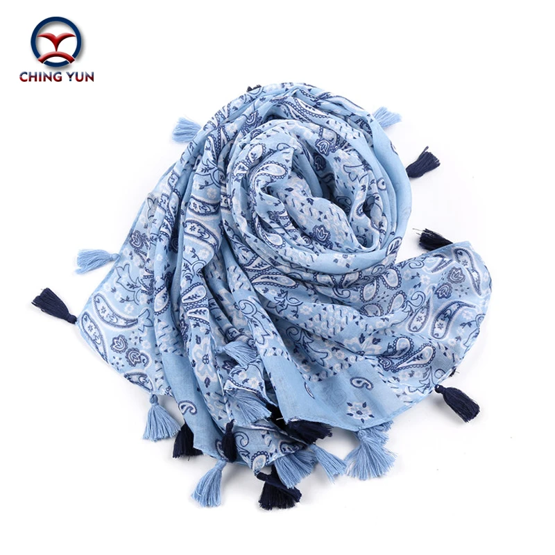 

2017 cotton linen scarf fashion woman 190*85 cm tassels scarf big rectangle shawls lady blue flower air conditioning warm cape