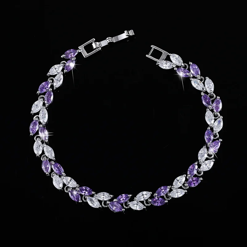 CWWZircons Neuer Trend 2026 Zirkonia-Schmuck Silberfarbener Blatt-Anhänger CZ-Kristall Damen-Armbänder Großhandel S0003 – Detail 5