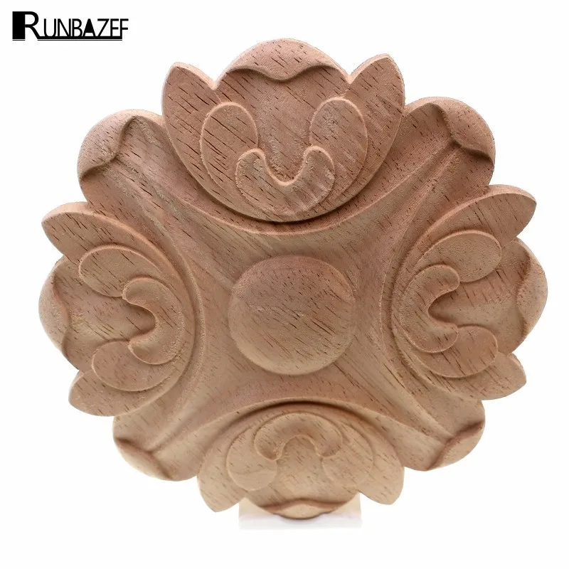 RUNBAZEF Round Onlay Applique Wooden Wood Carving Decal Furniture Wall Corner Decor Cabinets Mirrors Home Decoration Accessories