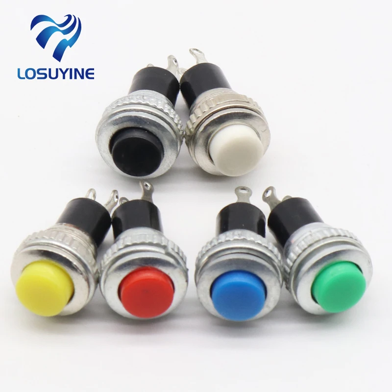 6pcs Black/Green/Yellow/Blue/White/Red OFF-Momentary ON 0.5A 250VAC Remote Control Push Button Switches 10mm