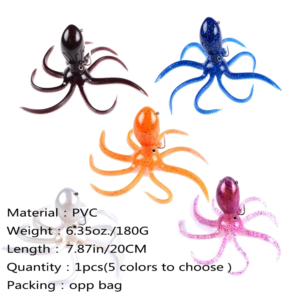 180g/20cm Artficial Octopus Swimbait Soft Plastic Jig Head for Saltwater Fishing Lingcod Rockfish