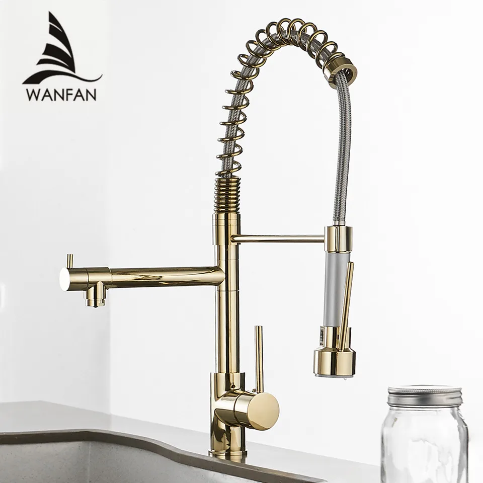 Kitchen Faucets Gold Torneira Para Cozinha Faucet for Kitchen Sink Single Pull Out Spring Spout Mixers Hot Cold Water Tap 866021