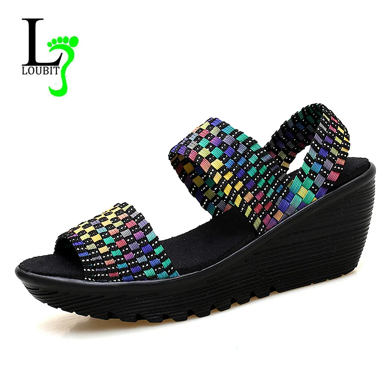 Women Sandals Summer Sneakers Woven Shoes Slip On 2020 Fashion High Increase Sandals Breathable Platform Shoes Plus Size 41