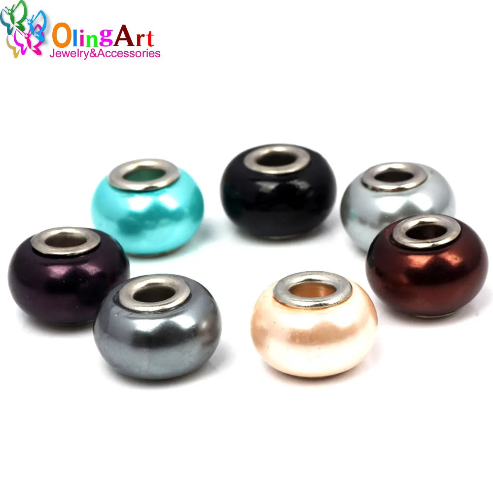 OlingArt 15x10mm 8 Pcs/Lot Mix Color Glass pearls Big Hole Charm European Beads For DIY Bracelet Necklaces Jewelry making